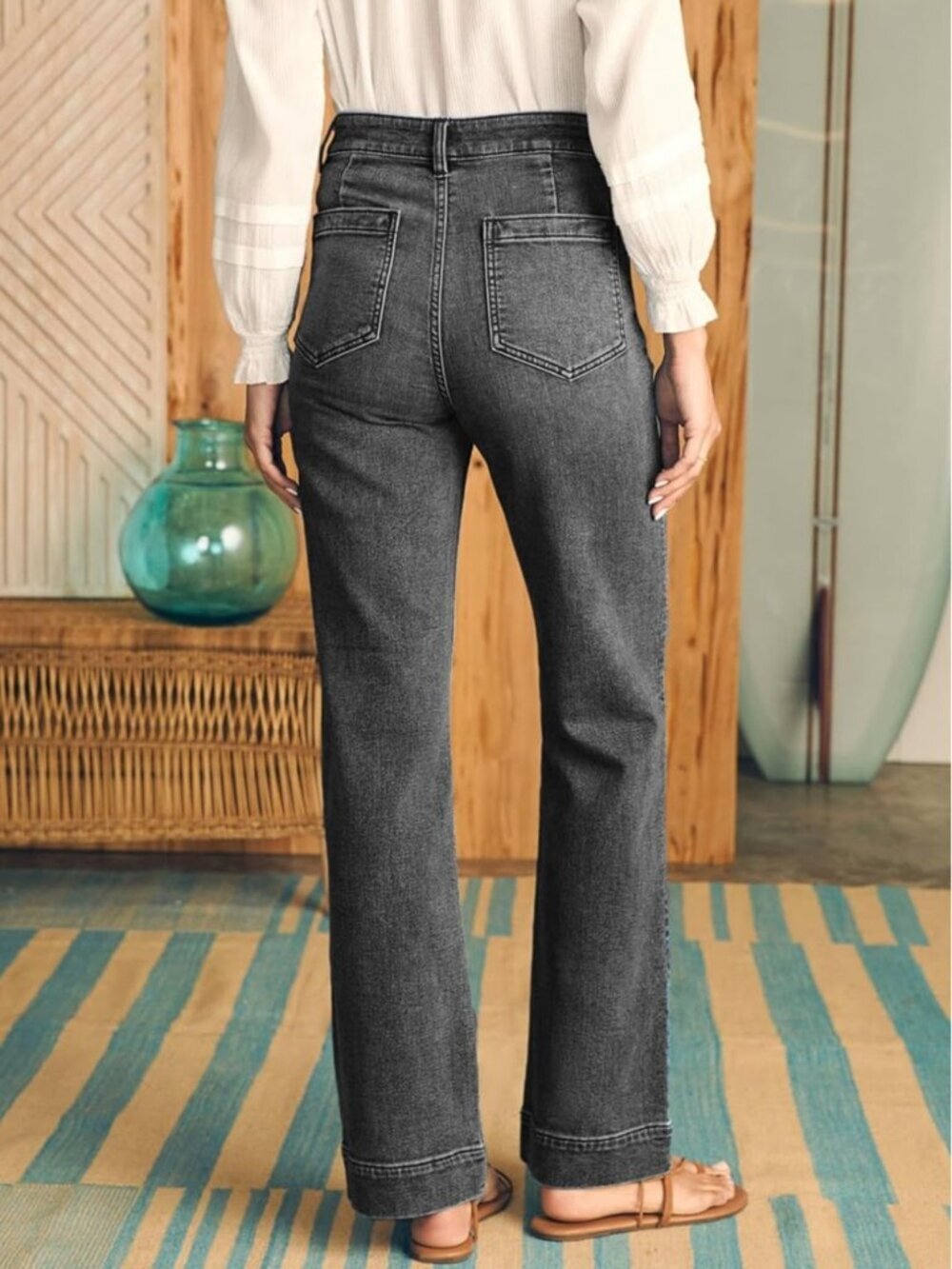 Women’s Gray Wide Leg Jeans – High Waisted Stretch Straight Leg Denim - Picture 10 of 10